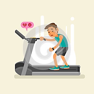 An exhausted man on a treadmill. vector illustration