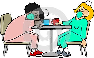 Exhausted nurses wearing face masks