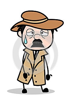 Exhausted - Retro Cartoon Police Agent Detective Vector Illustration