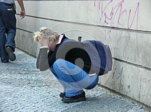 Exhausted on the streets of Prague