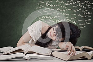 Exhausted student prepare exam