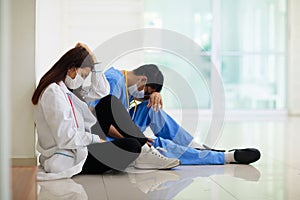 Exhausted tired doctor or nurse. Virus outbreak