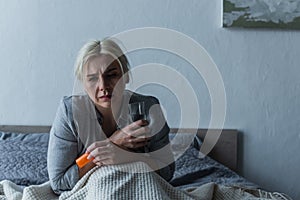 exhausted woman with climax sitting in