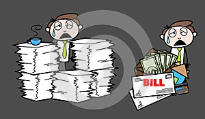 Exhausted with work load and bills Cartoon Professional Businessman