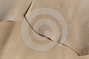 Exhibit of ethically-produced beige leather swatches, symbolizing the growing movement towards sustainable fashion and