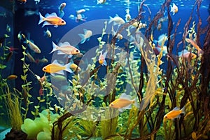 an exhibit featuring freshwater fish like guppies and tetras