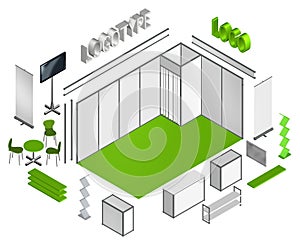 Exhibition booth isometric hi-res 3D template