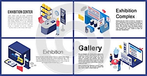 Exhibition center banner set, isometric style