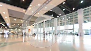 Exhibition event convention hall business blur background of tech expo, trade fair, passenger terminal or museum gallery lobby