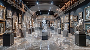 Exhibition Hall of Greek Sculptures at Classic Art Museum: Depiction of Greek Muses photo