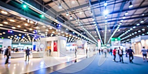 The exhibition hall was blurred with the dissolution of the camera lens. clean and bright Suitable for use as a background, photo