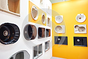 Exhibition of kitchen sinks in store