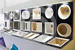Exhibition of kitchen sinks in store