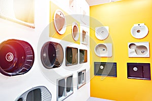 Exhibition of kitchen sinks in store