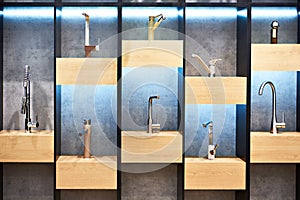 Exhibition of kitchen taps in store