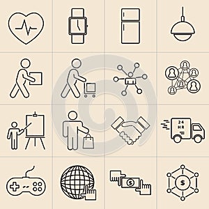 Exhibition line icons set