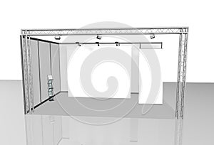 Exhibition round, 3D rendering visualization of exhibition equipment, Advertising space on a white backgro