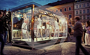 Exhibition window in a city center