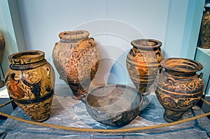 Exhibits of pots in archaeological museum of Heraklion.Crete Greece