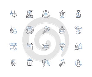 Exhilarated New Year line icons collection. Celebration, Fireworks, Countdown, Champagne, Confetti, Festive, Joyful