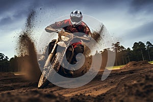 Exhilarating Motocross crossing dirty road. Generate Ai photo
