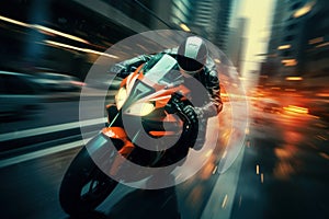Exhilarating Motorcycle speeding city street. Generate Ai