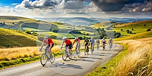 Exhilarating Ride Cyclists Racing Amidst Rolling Hills Generative By AI photo