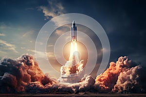 Exhilarating Rocket launch takeoff dramatic. Generate Ai photo