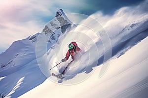 Exhilarating Skier mountains snow fun. Generate Ai photo