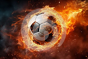 Exhilarating Soccer Ball in the Air. Fiery Football in the air. Sports concept