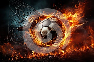 Exhilarating Soccer Ball in the Air. Fiery Football in the air. Sports concept