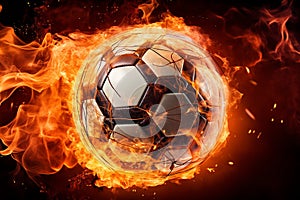 Exhilarating Soccer Ball in the Air. Fiery Football in the air. Sports concept