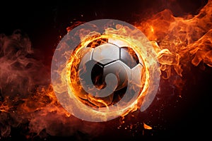 Exhilarating Soccer Ball in the Air. Fiery Football in the air. Sports concept