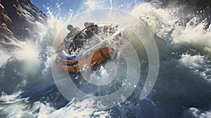 The Exhilarating Team Journey Through White Water Rapids. Generative AI