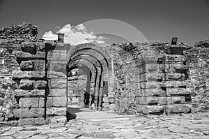 Exit with arches at Roman Amphitheater in Merida