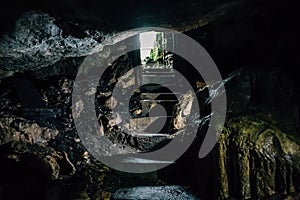 Exit from cave with stone steps