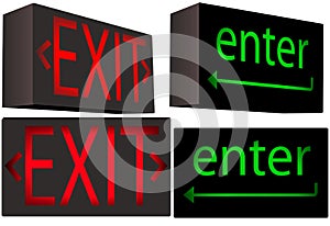 EXIT enter illuminated box sign symbols