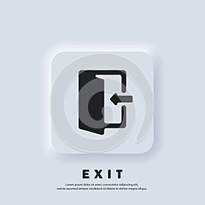 Exit and entrance icon. Exit icon. Vector. UI icon. Contoured open door with an arrow. Neumorphic UI UX white user interface web