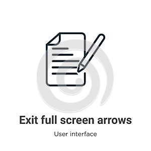 Exit full screen arrows outline vector icon. Thin line black exit full screen arrows icon, flat vector simple element illustration