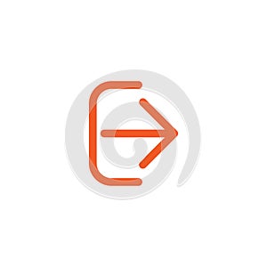 Exit or logout, log off icon. Isolated on white. red thin right rounded arrow with bracket.