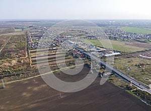 Exit road bridge on the south side of Ploiesti, Romania, aerial view