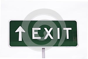 Exit sign arrow pointing up upwards white background