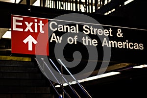 Exit sign at the Canal Street subway station in Manhattan, New York City photo