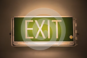 Exit sign or exit light board on the top of the door for identify safety way when find emergency case, safety device for identify