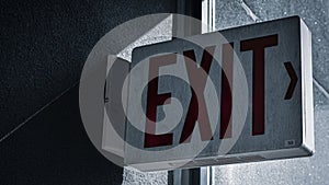 Exit sign flashes in different colors, abstract animation, metaphor,