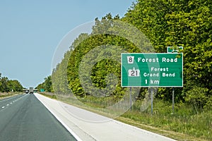Exit Sign On Highway 402 For Forest And Grand Bend