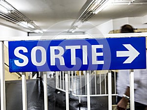 Exit sign at Metro in Paris, France