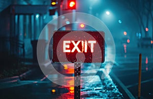 an exit sign at a parking lot