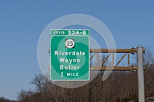 exit sign for Riverdale, Wayne and Butler, New Jersey