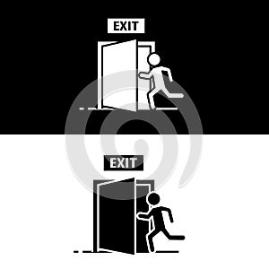Exit Sign Symbol. Rapid Egress Through Door. Escape Emergency